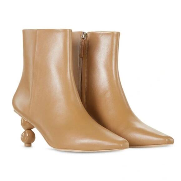 cult gaia Shoes - Cult Gaia Daylee Sculptural-Heel Pointed Toe Leather Ankle Bootie Camel 37.5